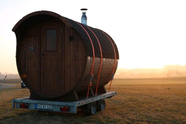 Sauna Vermietung Rein - mobile Fasssauna auf Anhänger mieten – Bild 2